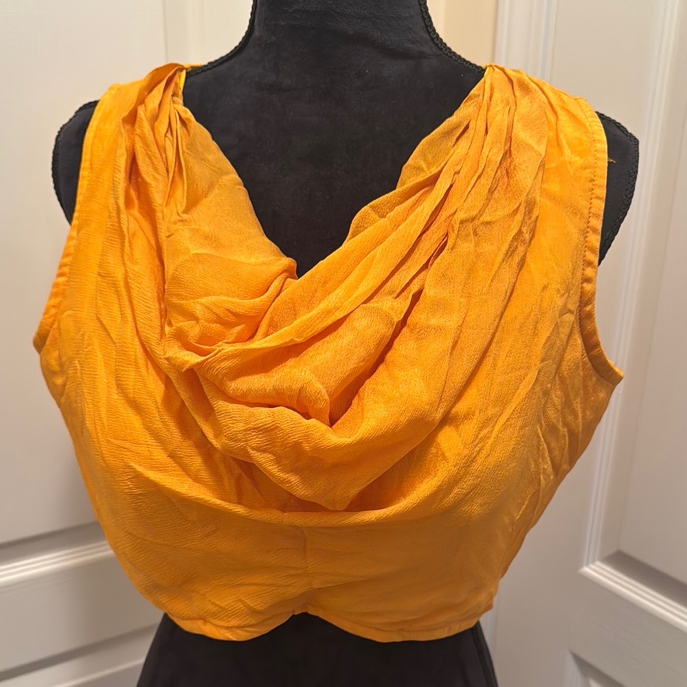 NWT Kalki Fashion Vibrant Orange Sleeveless Chiffon Crop Top